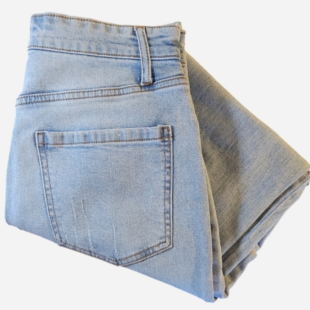 Copper Key Denim Jeans 9 Distressed Light Wash High-waist Straight Leg Ripped